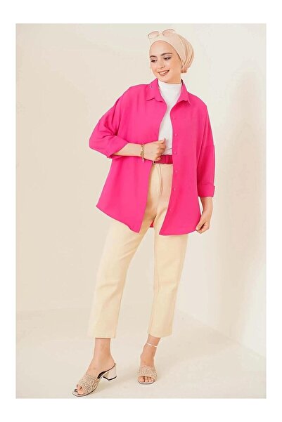LC Waikiki Nevavm Farkıyla Women's Hijab Dark Pink Wide Fit Long Basic Shirt ...