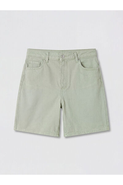 LC Waikiki Nevavm High Waist Bermuda Fit Women's Jean Shorts with Difference