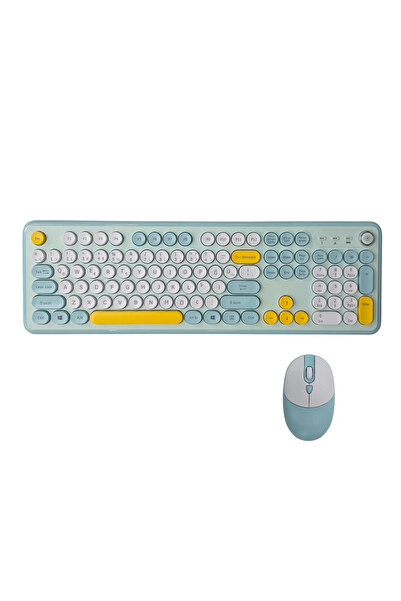 Akseqi T801A Kablosuz Türkçe Q Klavye ve Mouse Seti ( 2.4GHz Renkli Retro Kla...