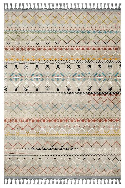 halinet Halı.Net Cream Ethnic Bohemian Washable Non-Slip Living Room Carpet M...