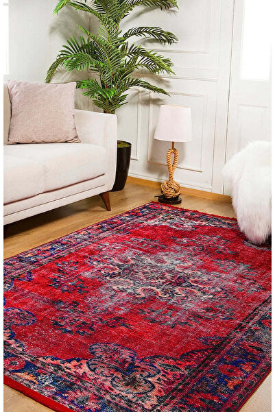 halinet Halı.Net Red Vintage Antique Washable Non-Slip Living Room Carpet Hal...