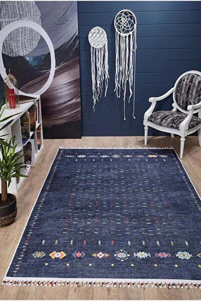 halinet Halı.Net Blue Modern Washable Non-Slip Living Room Carpet Haln-Hln5101