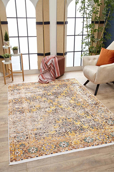 halinet Halı.Net Cream Vintage Antique Washable Non-Slip Living Room Carpet H...