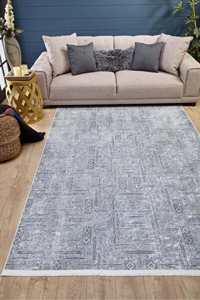 halinet Halı.Net Gray Modern Washable Non-Slip Living Room Carpet Haln-Hln1875