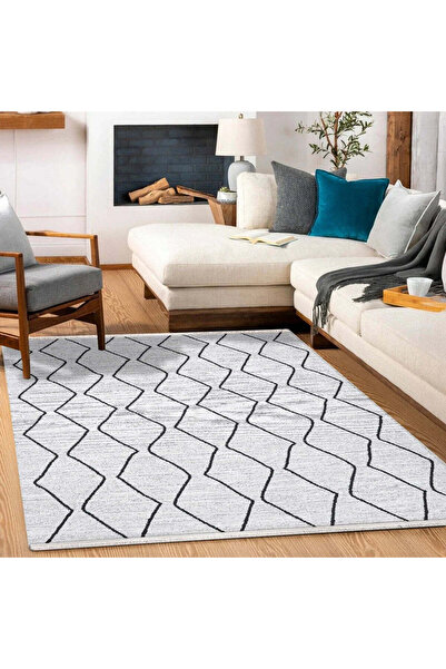 halinet Halı.Net White Modern Washable Non-Slip Living Room Carpet Cr-Liza-18...