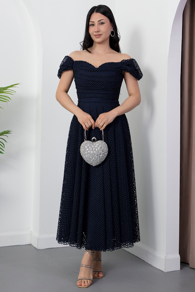PULLIMM Sweetheart Neckline Perforated Lace Dress Drp1379