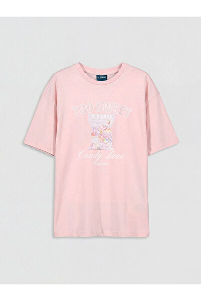 LC Waikiki LCW Kids Pink okrugla kragna Štampano Majica za devojčice