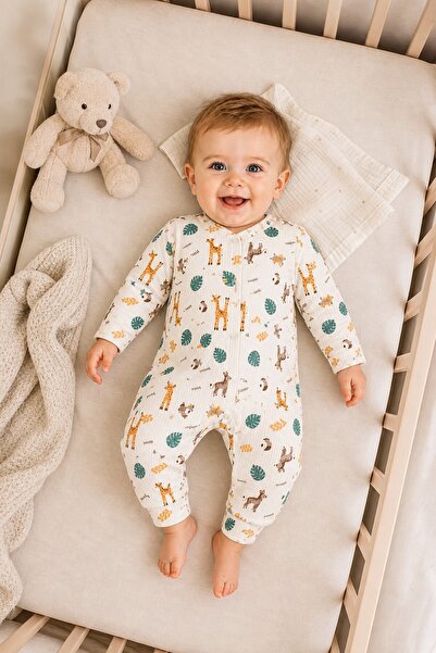 METEOR BABY Baby Boy/Girl Safari Patterned Snap-On Jumpsuit Seasonal Baby Jum...