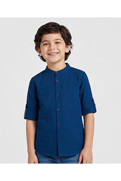 Pine kids Linen Woven Full Sleeves Solid Shirt - Blue