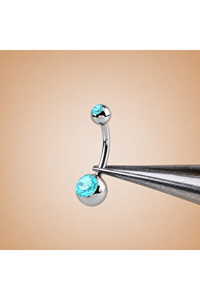 DRAGONTATTOO Çift Taşlı Titanyum Göbek / Belly Piercing