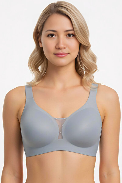 Homay Plus Size Rhinestone Tulle Low-Cut Laser Cut Seamless Bra - One Piece