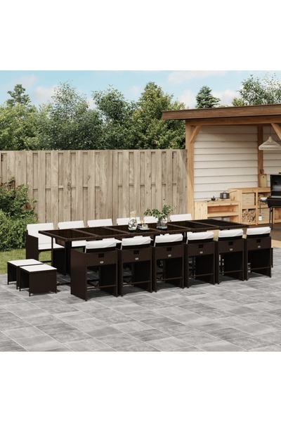 vidaxl Set mobilier de gradina cu perne, 17 piese, maro, poliratan