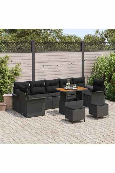 vidaxl Set de canapele pentru gradina cu perna 10 pcs Negru poliratan