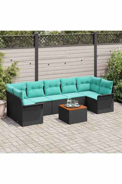 vidaxl Set de canapele pentru gradina cu perna 8 pcs Negru poliratan
