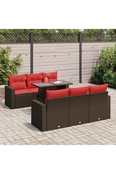 vidaxl Set canapele de gradina cu perne, 7 piese, maro, poliratan