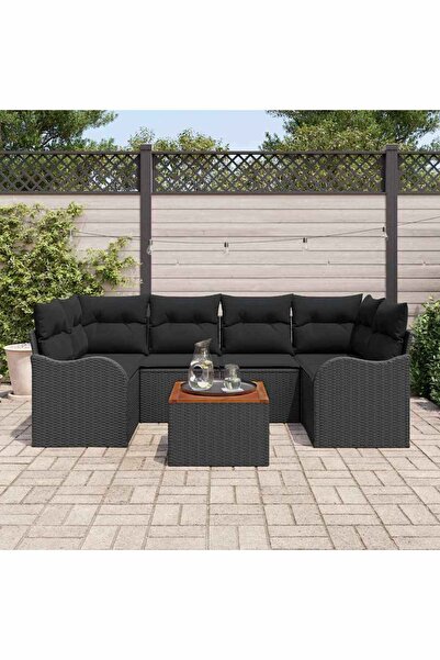 vidaxl Set de canapele pentru gradina 7 pcs Negru poliratan