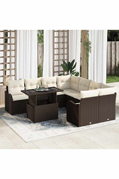 vidaxl Set de canapele pentru gradina cu perna 9 pcs Maro Rattan poli