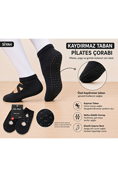 Soho Mood Șosete Pilates pentru femei, din bumbac, cu talpă anti-alunecare, p...
