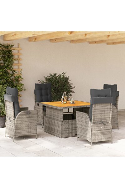 vidaxl Set mobilier de gradina cu perne, 5 piese, gri, poliratan