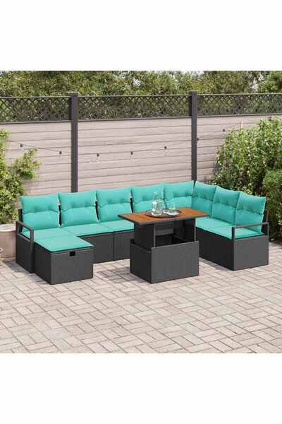 vidaxl Set de canapele pentru gradina cu perna 9 pcs Negru poliratan