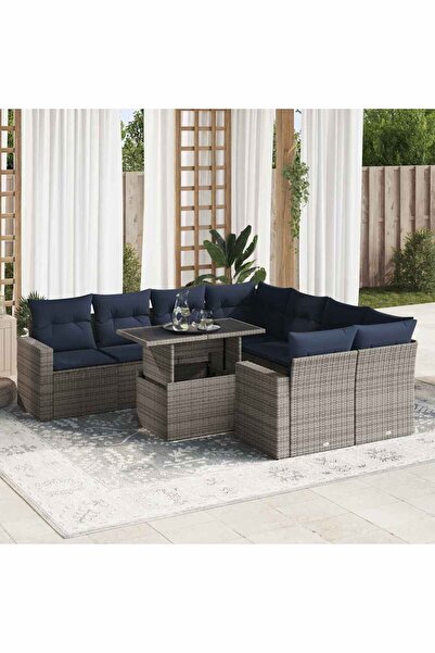 vidaxl Set canapele gradina cu perne 9 piese gri poliratan/lemn acacia