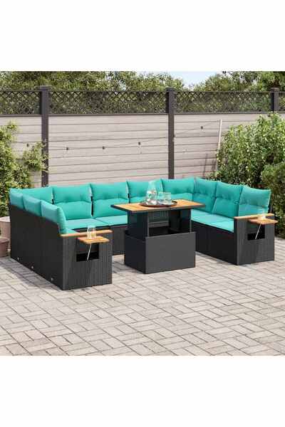 vidaxl Set canapele de gradina cu perne, 10 piese, negru, poliratan