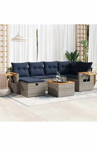 vidaxl Set canapele de gradina, 7 piese, cu perne, gri, poliratan