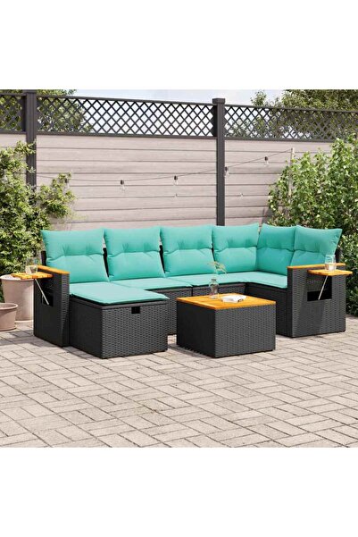 vidaxl Set canapele de gradina cu perne, 7 piese, negru, poliratan