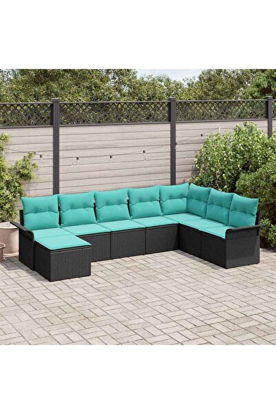 vidaxl Set de canapele pentru gradina cu perna 8 pcs Negru Rattan poli