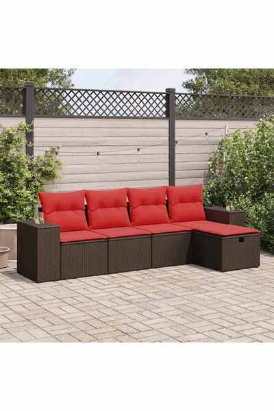 vidaxl Set canapele de gradina cu perne, 5 piese, maro, poliratan
