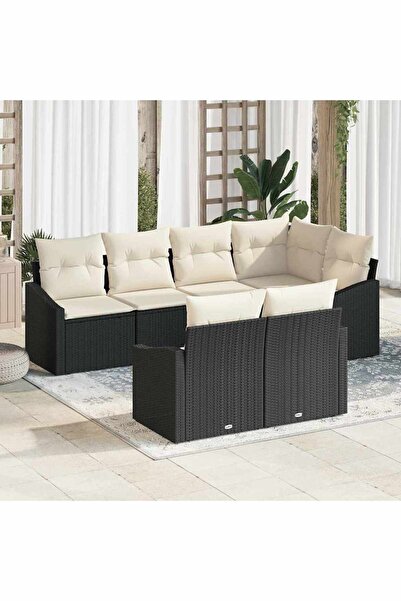 vidaxl Set de canapea cu perna 7 pcs Negru poliratan