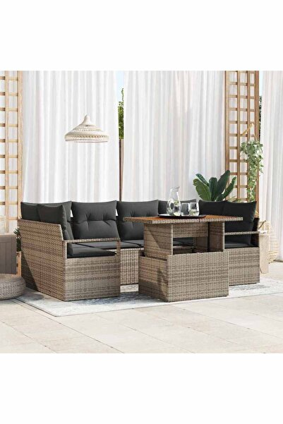 vidaxl Set de canapele pentru gradina 7 pcs Gri Rattan poli