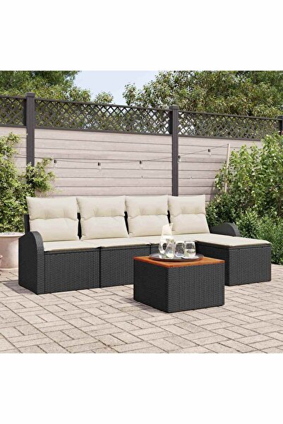 vidaxl Set de canapele pentru gradina cu perna 6 pcs Negru poliratan
