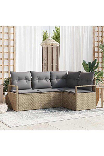 vidaxl Set de canapea 4 pcs Bej poliratan