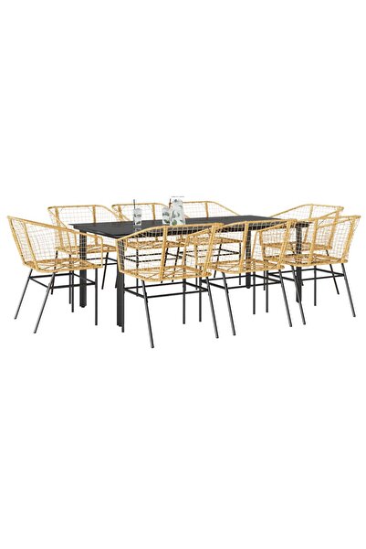 vidaxl Set de sufragerie de gradina 9 piese sticla maro din poli ratan