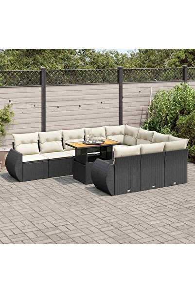 vidaxl Set canapele de gradina cu perne, 11 piese, negru, poliratan