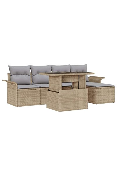 vidaxl Set de canapele pentru gradina cu perna 6 pcs Bej Rattan poli