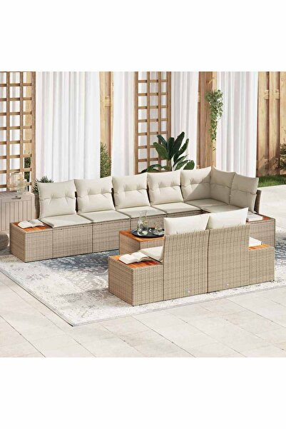 vidaxl Set de canapele pentru gradina cu perna 9 pcs Bej Rattan poli