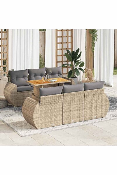 vidaxl Set canapele de gradina, 7 piese, cu perne, bej, poliratan