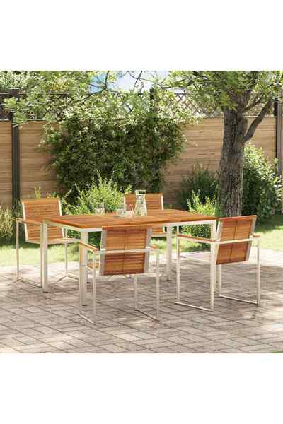 vidaxl Set de masa pentru gradina 5 pcs Maro Lemn Solid de Acacia