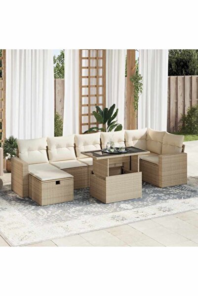 vidaxl Set canapele de gradina, 8 piese, cu perne, bej, poliratan