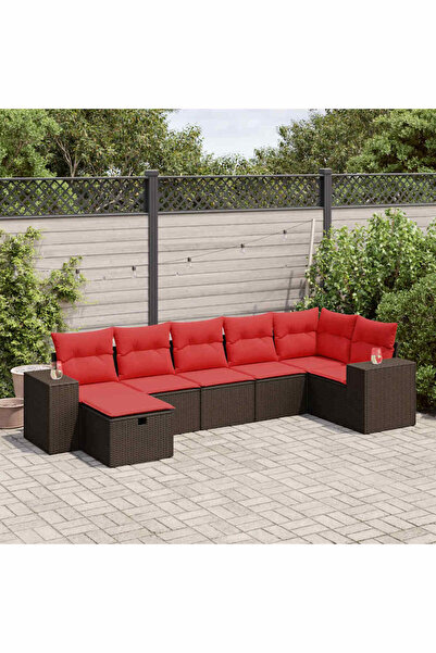 vidaxl Set canapele de gradina cu perne, 7 piese, maro, poliratan