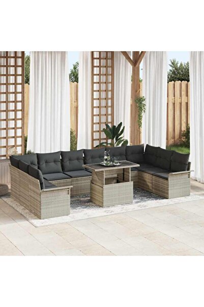 vidaxl Set de canapele pentru gradina 11 pcs Gri deschis Rattan poli
