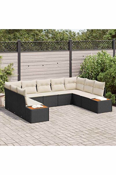 vidaxl Set de canapele pentru gradina cu perna 9 pcs Negru Rattan poli
