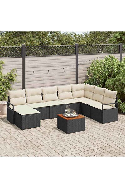 vidaxl Set de canapele pentru gradina cu perna 9 pcs Negru poliratan