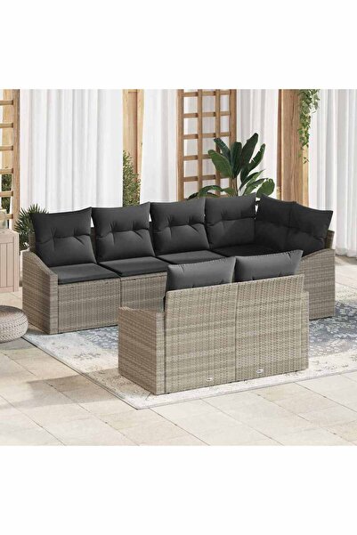 vidaxl Set de canapea cu perna 7 pcs Gri deschis poliratan
