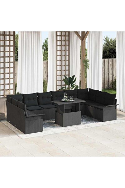 vidaxl Set de canapele pentru gradina 11 pcs Negru Rattan poli