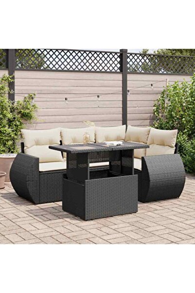 vidaxl Set mobilier de gradina cu perne, 5 piese, negru, poliratan