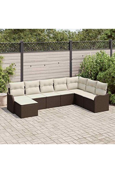 vidaxl Set de canapele pentru gradina cu perna 8 pcs Maro Rattan poli