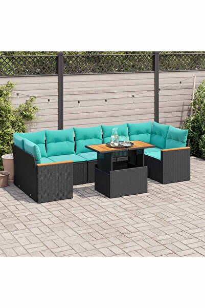 vidaxl Set mobilier de gradina cu perne, 8 piese, negru, poliratan